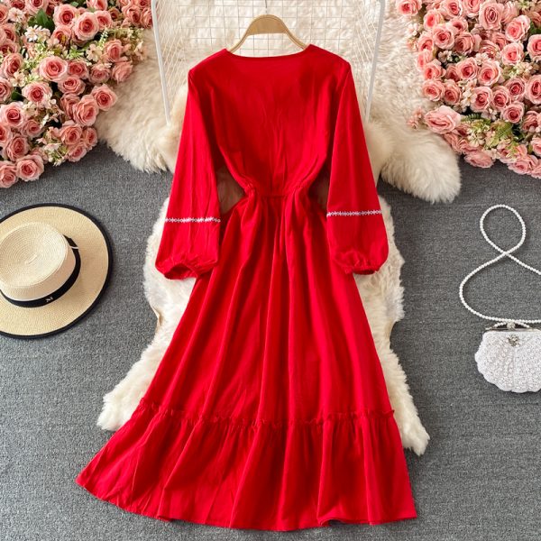 National Style Vintage Embroidery Dress Summer Embroidery New Waist-Tight Slimming Vacation Large Swing Dress - Image 5