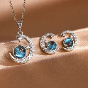 2Pcs Titanium Steel Planet Round Earring Necklace Sets for Women Niche Fashion Female Birthday Jewelry Gift