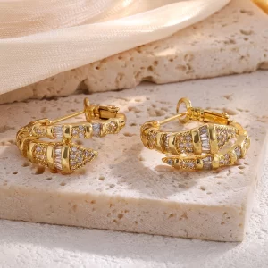 1pcs 2025 Design Classic Snake Shaped Micro Zircon Stud Earrings Animal Snake Bamboo Knot Earrings for Women Banquet Jewelry