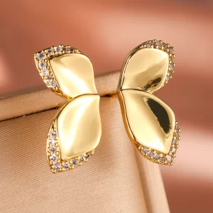 New 2025 Summer Creative Petal Butterfly Design For Women's Micro-set Zircon Stud Earrings Simple Fashion Daily Jewelry