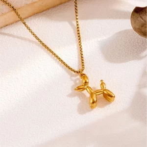 New Cute Gold Color Balloon Dog Pendant Necklace Men Women Creative Animal Fashion Clavicle Chain Necklace Jewelry Gift
