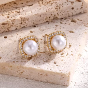 RAKOL New Women's Pearl Stud Earrings Geometric Imitation Pearl Small Earrings for Girls Korean Fashion Ear Jewelry